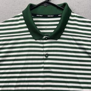 Nike Golf Dri-FIT Polo Shirt Men’s Large Green White Striped Short Sleeve